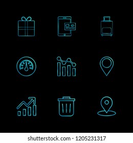 Set of 9 icons, for web, internet, mobile apps, interface design: business, finance, shopping, communication, fitness, computer, media, transportation, travel, easter, christmas, summer, device