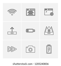 Set of 9 icons, for web, internet, mobile apps, interface design: business, finance, shopping, communication, fitness, computer, media, transportation, travel, easter, christmas, summer, device