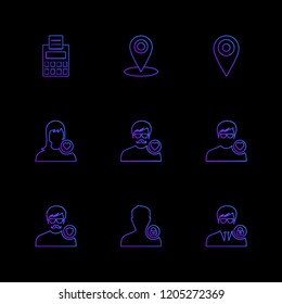 Set of 9 icons, for web, internet, mobile apps, interface design: business, finance, shopping, communication, fitness, computer, media, transportation, travel, easter, christmas, summer, device