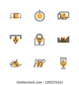 Set of 9 icons, for web, internet, mobile apps, interface design: business, finance, shopping, communication, fitness, computer, media, transportation, travel, easter, christmas, summer, device