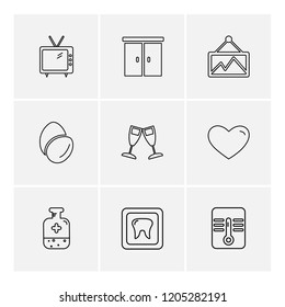 Set of 9 icons, for web, internet, mobile apps, interface design: business, finance, shopping, communication, fitness, computer, media, transportation, travel, easter, christmas, summer, device
