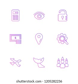 Set of 9 icons, for web, internet, mobile apps, interface design: business, finance, shopping, communication, fitness, computer, media, transportation, travel, easter, christmas, summer, device