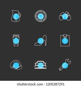 Set of 9 icons, for web, internet, mobile apps, interface design: business, finance, shopping, communication, fitness, computer, media, transportation, travel, easter, christmas, summer, device