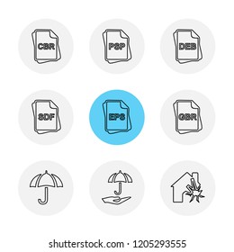 Set of 9 icons, for web, internet, mobile apps, interface design: business, finance, shopping, communication, fitness, computer, media, transportation, travel, easter, christmas, summer, device