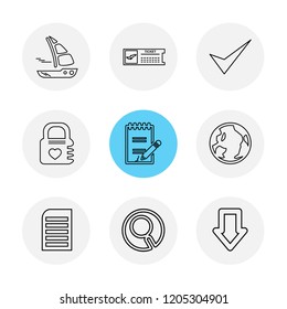 Set of 9 icons, for web, internet, mobile apps, interface design: business, finance, shopping, communication, fitness, computer, media, transportation, travel, easter, christmas, summer, device