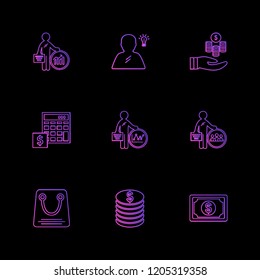 Set of 9 icons, for web, internet, mobile apps, interface design: business, finance, shopping, communication, fitness, computer, media, transportation, travel, easter, christmas, summer, device
