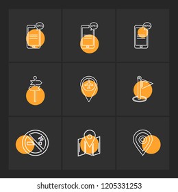 Set of 9 icons, for web, internet, mobile apps, interface design: business, finance, shopping, communication, fitness, computer, media, transportation, travel, easter, christmas, summer, device