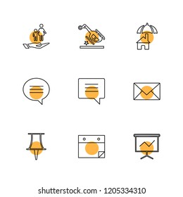 Set of 9 icons, for web, internet, mobile apps, interface design: business, finance, shopping, communication, fitness, computer, media, transportation, travel, easter, christmas, summer, device