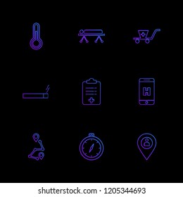 Set of 9 icons, for web, internet, mobile apps, interface design: business, finance, shopping, communication, fitness, computer, media, transportation, travel, easter, christmas, summer, device