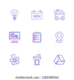 Set of 9 icons, for web, internet, mobile apps, interface design: business, finance, shopping, communication, fitness, computer, media, transportation, travel, easter, christmas, summer, device