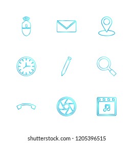 Set of 9 icons, for web, internet, mobile apps, interface design: business, finance, shopping, communication, fitness, computer, media, transportation, travel, easter, christmas, summer, device