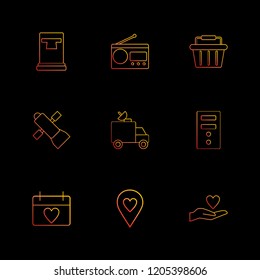 Set of 9 icons, for web, internet, mobile apps, interface design: business, finance, shopping, communication, fitness, computer, media, transportation, travel, easter, christmas, summer, device