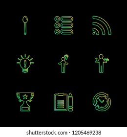 Set of 9 icons, for web, internet, mobile apps, interface design: business, finance, shopping, communication, fitness, computer, media, transportation, travel, easter, christmas, summer, device