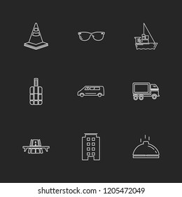 Set of 9 icons, for web, internet, mobile apps, interface design: business, finance, shopping, communication, fitness, computer, media, transportation, travel, easter, christmas, summer, device