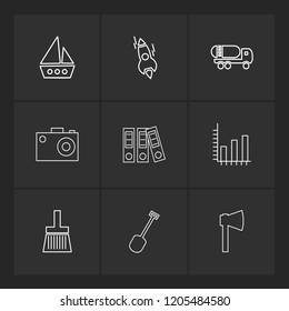 Set of 9 icons, for web, internet, mobile apps, interface design: business, finance, shopping, communication, fitness, computer, media, transportation, travel, easter, christmas, summer, device