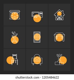 Set of 9 icons, for web, internet, mobile apps, interface design: business, finance, shopping, communication, fitness, computer, media, transportation, travel, easter, christmas, summer, device