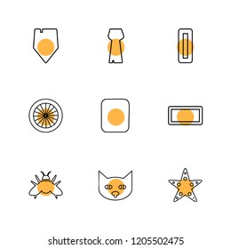 Set of 9 icons, for web, internet, mobile apps, interface design: business, finance, shopping, communication, fitness, computer, media, transportation, travel, easter, christmas, summer, device