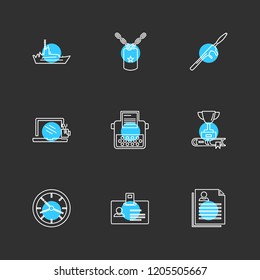 Set of 9 icons, for web, internet, mobile apps, interface design: business, finance, shopping, communication, fitness, computer, media, transportation, travel, easter, christmas, summer, device