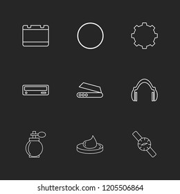Set of 9 icons, for web, internet, mobile apps, interface design: business, finance, shopping, communication, fitness, computer, media, transportation, travel, easter, christmas, summer, device