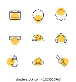 Set of 9 icons, for web, internet, mobile apps, interface design: business, finance, shopping, communication, fitness, computer, media, transportation, travel, easter, christmas, summer, device