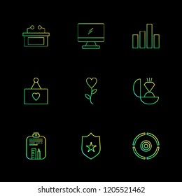 Set of 9 icons, for web, internet, mobile apps, interface design: business, finance, shopping, communication, fitness, computer, media, transportation, travel, easter, christmas, summer, device