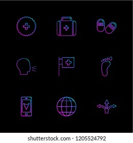 Set of 9 icons, for web, internet, mobile apps, interface design: business, finance, shopping, communication, fitness, computer, media, transportation, travel, easter, christmas, summer, device