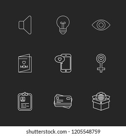 Set of 9 icons, for web, internet, mobile apps, interface design: business, finance, shopping, communication, fitness, computer, media, transportation, travel, easter, christmas, summer, device