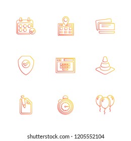Set of 9 icons, for web, internet, mobile apps, interface design: business, finance, shopping, communication, fitness, computer, media, transportation, travel, easter, christmas, summer, device