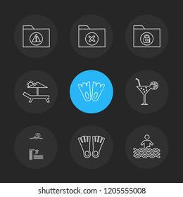 Set of 9 icons, for web, internet, mobile apps, interface design: business, finance, shopping, communication, fitness, computer, media, transportation, travel, easter, christmas, summer, device