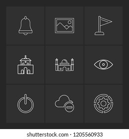 Set of 9 icons, for web, internet, mobile apps, interface design: business, finance, shopping, communication, fitness, computer, media, transportation, travel, easter, christmas, summer, device