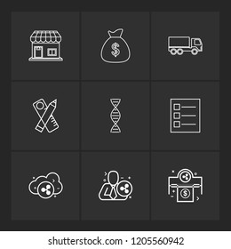 Set of 9 icons, for web, internet, mobile apps, interface design: business, finance, shopping, communication, fitness, computer, media, transportation, travel, easter, christmas, summer, device
