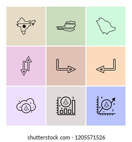 Set of 9 icons, for web, internet, mobile apps, interface design: business, finance, shopping, communication, fitness, computer, media, transportation, travel, easter, christmas, summer, device