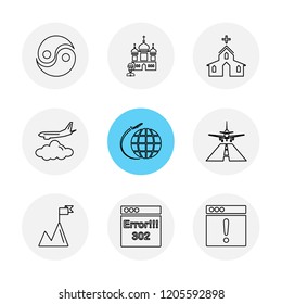 Set of 9 icons, for web, internet, mobile apps, interface design: business, finance, shopping, communication, fitness, computer, media, transportation, travel, easter, christmas, summer, device