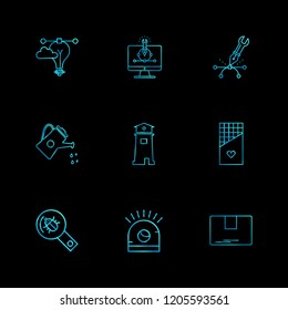 Set of 9 icons, for web, internet, mobile apps, interface design: business, finance, shopping, communication, fitness, computer, media, transportation, travel, easter, christmas, summer, device