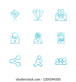 Set of 9 icons, for web, internet, mobile apps, interface design: business, finance, shopping, communication, fitness, computer, media, transportation, travel, easter, christmas, summer, device