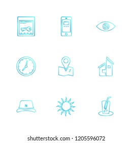 Set of 9 icons, for web, internet, mobile apps, interface design: business, finance, shopping, communication, fitness, computer, media, transportation, travel, easter, christmas, summer, device