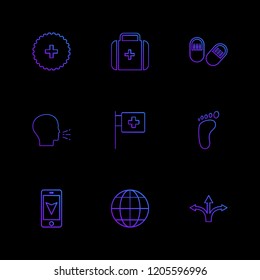 Set of 9 icons, for web, internet, mobile apps, interface design: business, finance, shopping, communication, fitness, computer, media, transportation, travel, easter, christmas, summer, device