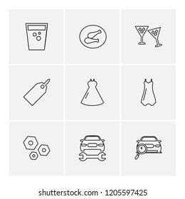 Set of 9 icons, for web, internet, mobile apps, interface design: business, finance, shopping, communication, fitness, computer, media, transportation, travel, easter, christmas, summer, device