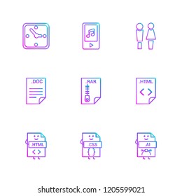 Set of 9 icons, for web, internet, mobile apps, interface design: business, finance, shopping, communication, fitness, computer, media, transportation, travel, easter, christmas, summer, device