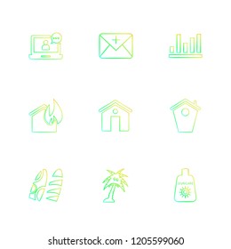 Set of 9 icons, for web, internet, mobile apps, interface design: business, finance, shopping, communication, fitness, computer, media, transportation, travel, easter, christmas, summer, device