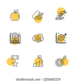 Set of 9 icons, for web, internet, mobile apps, interface design: business, finance, shopping, communication, fitness, computer, media, transportation, travel, easter, christmas, summer, device