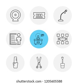 Set of 9 icons, for web, internet, mobile apps, interface design: business, finance, shopping, communication, fitness, computer, media, transportation, travel, easter, christmas, summer, device