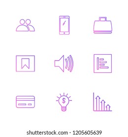 Set of 9 icons, for web, internet, mobile apps, interface design: business, finance, shopping, communication, fitness, computer, media, transportation, travel, easter, christmas, summer, device