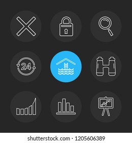 Set of 9 icons, for web, internet, mobile apps, interface design: business, finance, shopping, communication, fitness, computer, media, transportation, travel, easter, christmas, summer, device