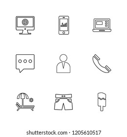 Set of 9 icons, for web, internet, mobile apps, interface design: business, finance, shopping, communication, fitness, computer, media, transportation, travel, easter, christmas, summer, device