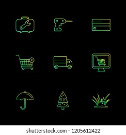 Set of 9 icons, for web, internet, mobile apps, interface design: business, finance, shopping, communication, fitness, computer, media, transportation, travel, easter, christmas, summer, device