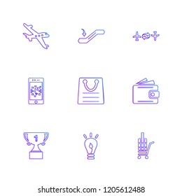 Set of 9 icons, for web, internet, mobile apps, interface design: business, finance, shopping, communication, fitness, computer, media, transportation, travel, easter, christmas, summer, device