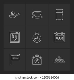 Set of 9 icons, for web, internet, mobile apps, interface design: business, finance, shopping, communication, fitness, computer, media, transportation, travel, easter, christmas, summer, device