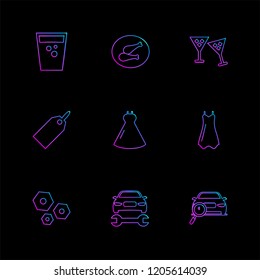 Set of 9 icons, for web, internet, mobile apps, interface design: business, finance, shopping, communication, fitness, computer, media, transportation, travel, easter, christmas, summer, device
