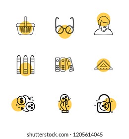 Set of 9 icons, for web, internet, mobile apps, interface design: business, finance, shopping, communication, fitness, computer, media, transportation, travel, easter, christmas, summer, device